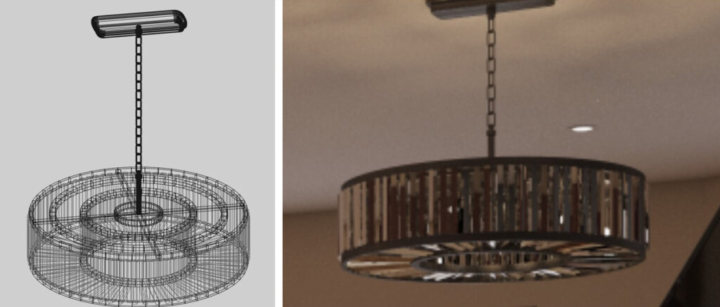 Modelo 3D Realista de Lampara Timothy colocada en RA en espacio real del cliente, generando varios WOW! y logrando el incremento en el ticket de compra